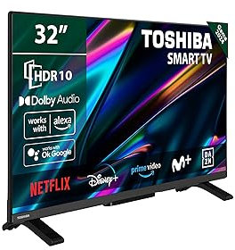 TOSHIBA 32WV2E63DG Smart TV de 32 con Resolución HD HDR10, Compatible con asistentes de Voz Alexa y Google, TV Satélite, Bluetooth, Dolby Audio