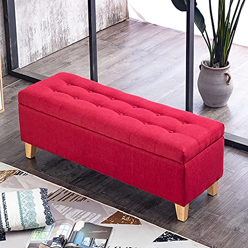 Schuhwechselhocker für den Eingangsbereich mit Stauraum, mit Leinen gepolsterter Sofa-Aufbewahrungssitz, Moderne Fußstütze am Ende der Bettbank für Wohnzimmer und Schlafzimmer, Rot, 60 x 40