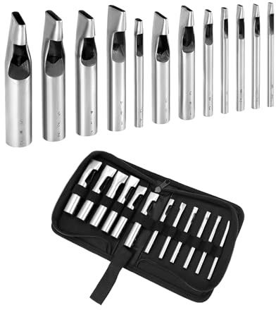 QWORK 12-teiliges ovales Lederstanz, Lederwerkzeug-Set, Hohllocher für Leder, für Lederhandwerk und DIY-Projekte