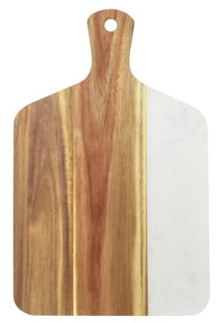 Holz Marmor Schneidebrett, Servierplatte für Steak Früchte mit Griff, Brot, Käse, Geeignet für Küche, Restaurants (weiß, 38cm*25cm-1)