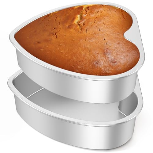 PandaHug 2 Pcs Heart Shaped Cake Pan Set 10 Inches Aluminum Metal Heart Cake Mold Nonstick Heart Cake Pans Reusable Cake Tin for DIY Baking Kitchen Bakery Household Christmas Birthday Wedding