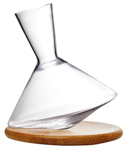 CEHJZQRPL Decantador de Cristal para Vino Tinto, Decantador de Vino Giratorio, decantador Giratorio de 360°, Jarra de Vino de Cristal con Base de Madera, decantador de Vino de Cristal(A)