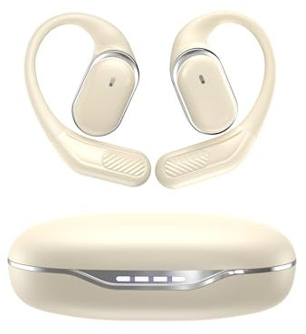 Écouteurs sans fil Bluetooth ultra ouverts – Écouteurs ergonomiques à conduction osseuse avec design doux et aéré en silicone pour la course à pied, le sport, le fitness et l'entraînement (blanc)