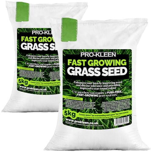 Pro-Kleen Fast Growing Grass Seed 2 x 5Kg Covers Up to 600m2 Fast Growing Hard Wearing for New Lawns, Overseeding and Patch Repair Pet and Child Friendly