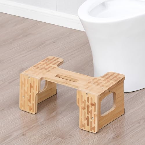 Fanwer Wooden Toilet Stool - 7 and 9 Adjustable Heights, Bamboo Material, Easy Assembly, Comfortable Defecation, Gut Health - Improve Bathroom Posture and Comfort.
