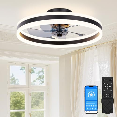 SUNKENET Deckenventilatoren mit Beleuchtung für Schlafzimmer,40cm Schwarz
