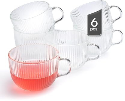 Teegläser - Ø 10,6 cm - Glas - Rillenoptik - mit Henkel - 500 ml - 6er Set