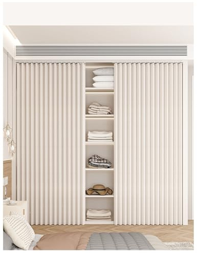 APMOE Schrankvorhang Zum Schieben, Schrank Vorhang für Küche, Staubdichter Vorhang für Regal mit Selbstklebend Gleitschiene, Schrankvorhang Unter Dem Waschbecken für Kleiderschrank/Badezimmer/Regale