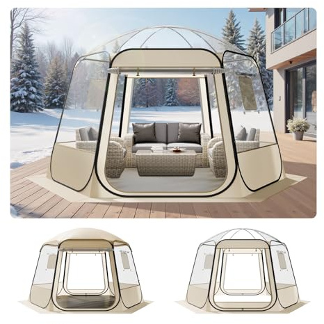 VEVOR Tente Bulle Pop-up, 3,36 x 3,05 m, Tente Igloo Dôme de Jardin pour 8-10 Personnes, Abri de Camping d'Extérieur Transparent avec Fenêtres, Imperméable et Résistante aux UV, Vue Panoramique à 540°