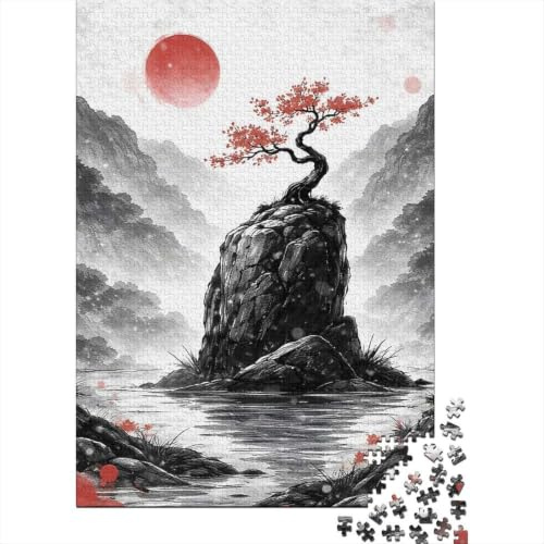 Serene Japanese Landscape with Bonsai Tree 1000-Piece Puzzle for Adults, 38x26cm/1000pcs; White Pieces with A Smooth Surface; Shared Family Time Around The Table