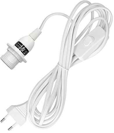 kwmobile Lampenfassung E14 Kabel Stromkabel Weiß Steckdose und Schalter 3,5m