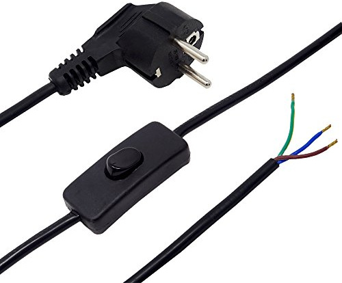 Zuleitung 3 m Schwarz mit Schutzkontakt Winkelstecker und Kippschalter AN AUS Anschlusskabel H03VVH2-F 3x0,75 mm² Netzkabel 250V anschlussfertig