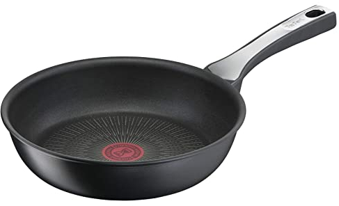 Tefal Unlimited On - Sartén de 24 cm, Apto inducción, antiadherente, revestimiento titanio, Thermo-signal, sin PFOA, apto lavavajillas y horno, acero inoxidable