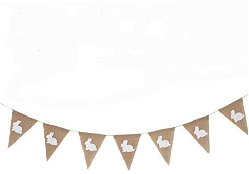 TOSSPER Jute Wimpel Ostern Sieben Häschen Pennant Ostern Kaninchen Hängende Verzierung Craftsdiy Frohe Ostern-Partei-Dekoration Supplies