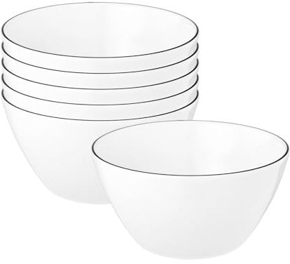 Seltmann Weiden Lido Black Line Müslischalen 6er Set, 15 cm, Dessertschalen mit schwarzem Rand, Porzellan, Weiß