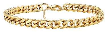 PROSTEEL Herren Armband Klassische Panzerkette 3,5/6/9/12mm 21cm kubanische Gliederkette Armband Herren Hip-Hop Armkette ModeSchmuck Accessoire für Männer Frauen Edelstahl/18k vergoldet