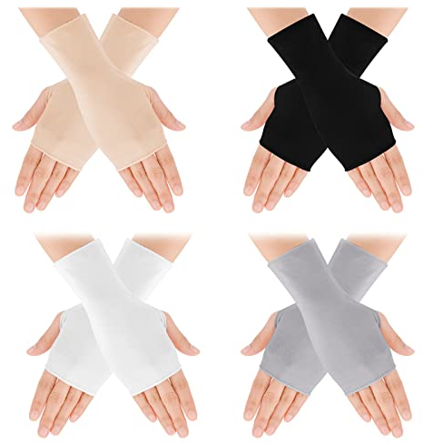 4 Paar Sunblock Fingerlose Handschuhe Sonnenschutzhandschuhe Damen Fingerless Gloves UV Schutz Handgelenklange Handschuhes Leichte Fingerlose Mädchen Anti Rutsch Sonnenschutz Fahren im Freien Sommer