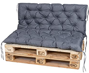TexDeko® Garden Palettenauflage mit Rückenlehne 120x60x50cm Grau | In- & Outdoor, wasserabweisend, UV-beständig, zusätzlicher Vliesmantel, formstabile Palettenpolster, gesteppt, Gartenmöbel