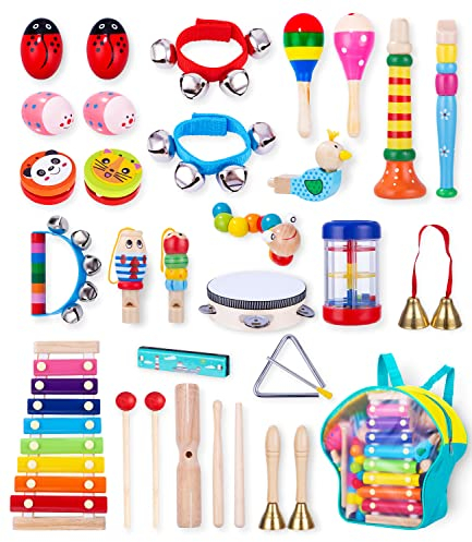 JOFLVA Musikinstrumente Für Kinder Ab 3 Jahre - 32PCS Musical Instruments Set, Schlagwerk Rhythmus Spielzeug Musik Kinderspielzeug Geschenke