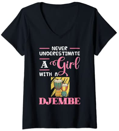 Damen Djembe Trommel Musikinstrument Unterricht Spieler Anfänger T-Shirt mit V-Ausschnitt