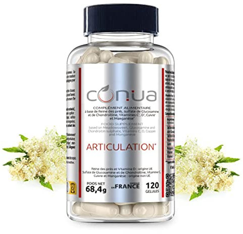 Formule Articulations douloureuses 7 en 1 Conua | GLUCOSAMINE + CHONDROÏTINE Mobilité & Souplesse Articulaire | Flexibilité Capital Osseux | + Vitamine C* et D* + Cuivre* + Manganèse + Reine des prés