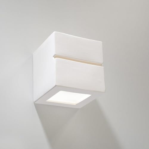Applique da parete in gesso bianco verniciabile design Cubo biemissione luce per soggiorno