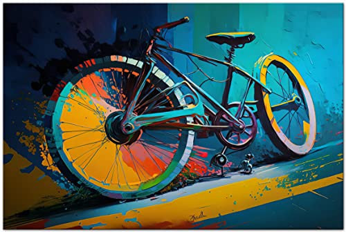 PRINTONIA Bild auf Leinwand 120x80cm Fahrrad Rad MTB Mountainbike Abstrakt Radsport Art Bilder Dekoration Wandbild Kunstdruck