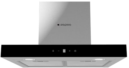 Aspes Campana Extractora Tipo T 60cm Cristal negro ACPT600AN. Potencia 800m3/h, Tiro Doble, 4 Velocidades, Control Táctil, Filtro apto para Lavavajillas.