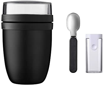 Mepal Lunchpot Ellipse Set mit faltbaren Löffel – Black Edition – 500 ml praktischer Thermo-Essensbehälter, Joghurtbecher, to go Becher – Hält Speisen Lange warm oder kühl, polypropyleen, 500 + 200 ml