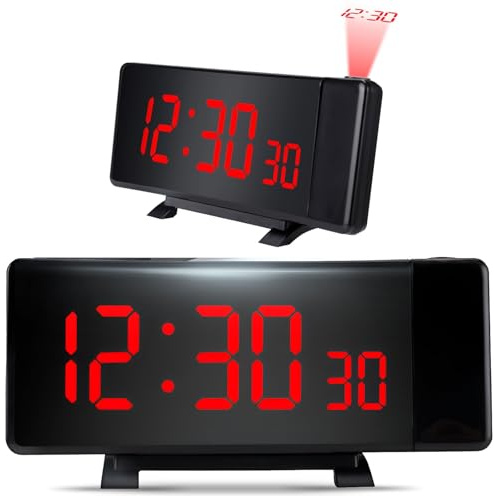 Retoo Projektionswecker 8 Zoll, FM Radio, Dual Alarm, USB, 5 m Projektion | 76–108 MHz, 15 Senderspeicher, 3 W, 5 V USB, Helligkeit regelbar, 18 x 4,6 x 9,1 cm, schwarz