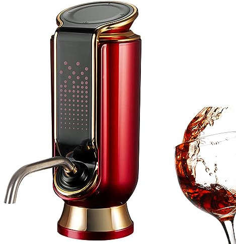 DISHENGZHEN Electric Wine Aerator, Smart Wine Dispenser Pump, Automatic Wine Pourer, One-Touch LCD Display Wine Oxidizer, Portable Instant Wine Decanter red