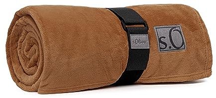 s.Oliver Kuschelsoft Decke 150x200 cm - flauschig, warm & waschbar, Kuscheldecke Cognac Uni