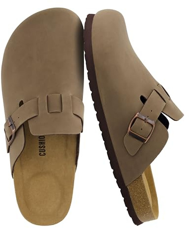 CUSHIONAIRE Haze Mens Clogs | Comfortable Slip-On Clogs for Men with Arch Support and Cork Suede Footbed | Perfect Potato Shoes for Indoor & Outdoor Use | BROWN 12
