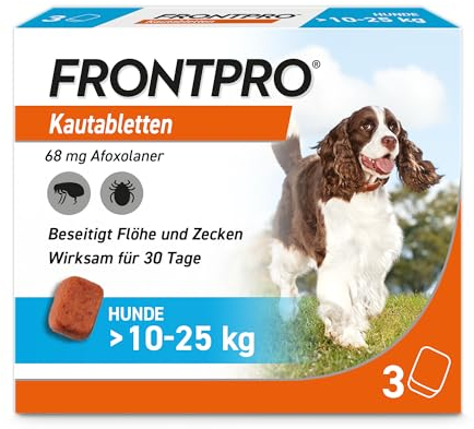 FRONTPRO Hund L - Kautablette gegen Zecken & Flöhe (Hunde 10 bis 25 kg) - 3X Kautabletten für 3 Monate Schutz