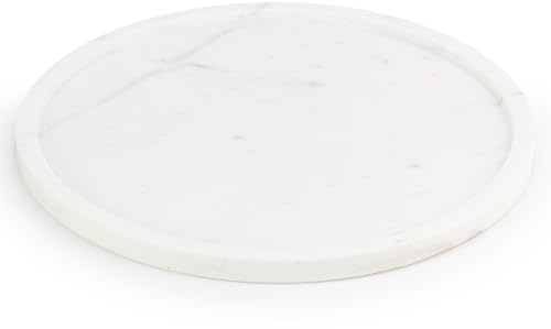 EHC Natural Marble Bathroom Vanity Tray - Decorative Candle Tray, Countertop Sink Storage Organiser for Cosmetic, Perfume, Home Decor - Round, White, 26 x 26 x 1 cm