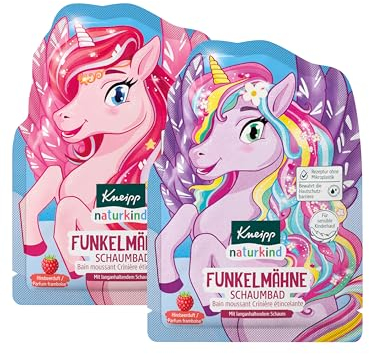 Kneipp naturkind Bubble Bath Sparkle Mane - Unicorn Bath Additive for Children with Raspberry Fragrance and Nourishing Jojoba Oil - Magic Pegasus Bath Fun for Kids - Formulation Without Microplastics