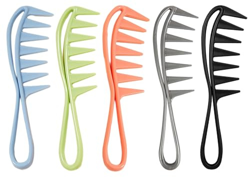 5 Pezzi Pettini Per Capelli a Denti Larghi, Pettini Per Arricciare, Pettini di Squalo a Denti Larghi, Pettine per Riccioli a Denti Grandi, per Parrucche di Capelli Ricci Bagnati Ondulati e Spessi