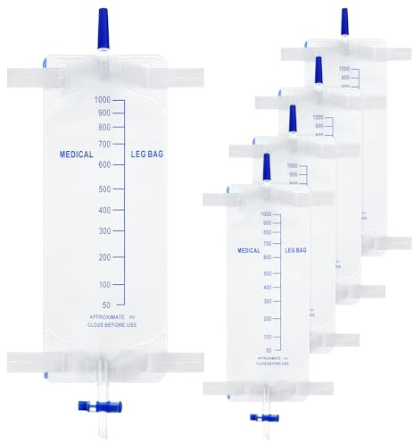 Dunkive 5 Stück Bein-Urin-Drainagebeutel mit elastischen Stoffbändern, Anti-Reflux-Ventil, 1000 ml Fassungsvermögen, Urin-Beinbeutel für Männer und Frauen, Urin-Drainagebeutel, männliche