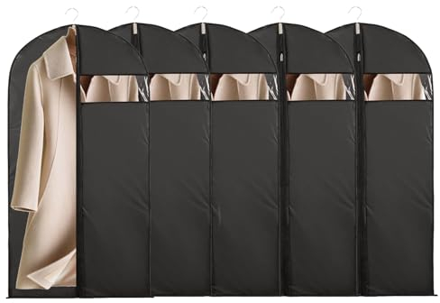 Kleidersack, Kleidersäcke mit Reißverschluss, 5-tl Kleidersack-Set, 100 cm x 60 cm Atmungsaktiver Stoffkleidersack, für Jacke, Hemd, Pullover