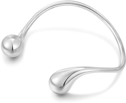 WOWORAMA Pulseras de gota de plata para mujer, pulseras finas chapadas en oro blanco con ondas irregulares y diseño de alambre de gota brazaletes ajustables