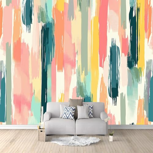 Générique Papier Peint Intissé Graffiti Abstrait Rayures Colorées 300x210 cm 3D Mural Fond D'Écran Tapisserie Murales Panoramique 3D Mur De Fond Tv Papier Peint Chambre Enfant Adulte Poster Murales