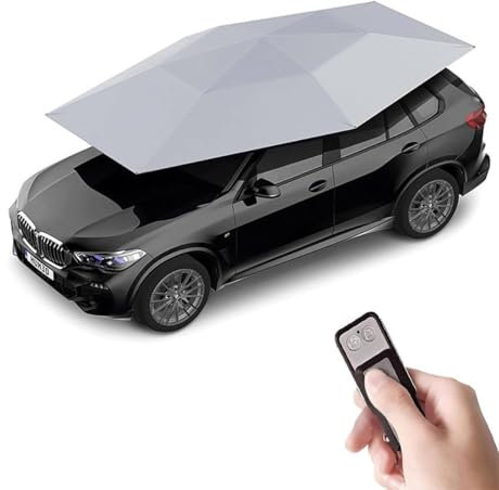 LSHFYV Universal Car Tent Movable Carport, Outdoor Automatic Auto Cover Waterproof Car Sun Shade Umbrella Tent Anti-UV Protection Windproof Oxford Cloth,Silvergray-4.5x2.3m