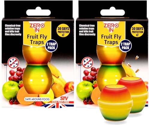 Zero In Fruit Fly Trap - Ready-Baited Indoor Fly Catcher, Apple-Shaped Multi Pack X2 - Non-Toxic, Insect Trap to Attract & Trap Bugs - Suitable for Kitchen & Home Use, Lasts up to 30 Days