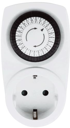 Temporizador mecánico de 24 Horas con Enchufe, Color Blanco, Ideal para programar Dispositivos eléctricos y Ahorrar energía.
