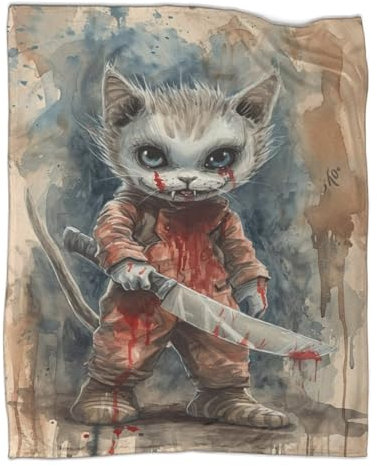 BaoFFF Manta de Regalo de Acción de Gracias con diseño de Gato y Cuchillo, Manta Estampada en 3D para Adultos y niños, Franela súper Suave, cálida, Mantas de vellón de 40 x 50 Pulgadas (100 x 130 cm)