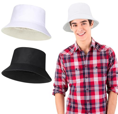 AIYVELU 2 Stück fischerhut damen, sonnenhut herren, Fischerhüte Bucket Hat Unisex Sonnenhut Baumwolle Buckethut Faltbar Fischerhut Anglerhut Freizeithut Sommermütze Herbst Camping Reisen Wandern