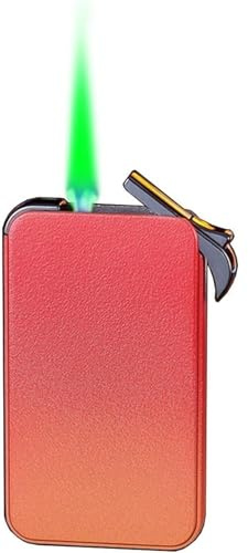 Verstellbares, Winddichtes Feuerzeug Mit Grüner Flamme, Sichtbares Kraftstofffenster, Nachfüllbares, Schmales Feuerzeug for Kerzen, Camping, Tragbares Butan-Feuerzeug Aus Metall(Pink)
