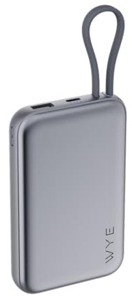 WYE 10000mAh PD20W Magnetic Wireless Power Bank with Built-In USB-C Cable – 15W Wireless Charging, 20W USB-C Output, Compatible with MagSafe iPhones and Devices: Grey