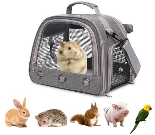 APKOL Kleine Haustier Tragetasche, Meerschweinchen Tragetasche Transportbox, Kaninchen Tragetasche, Kleintier Haustier Tragetasche für Hamster Igel Meerschweinchen und kleine Haustiere,Grey