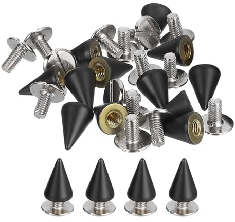 QUARKZMAN 16 Juegos de Clavos y Tachas Kit, Clavos Cónicos de 7mm Tachas Punk Rock Remaches con Tornillo Trasero Tornillos de Remache Rápido para DIY Artesanía en Cuero Bolsos, Negro
